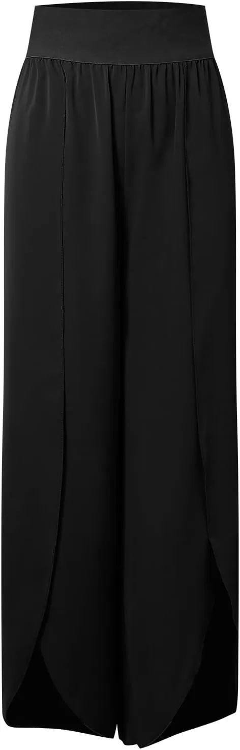 Flowy Wide Leg Pants for Women High Waisted Split Yoga Pants Loose Casual Palazzo Pants Stretch Dress Lounge Beach Pants
