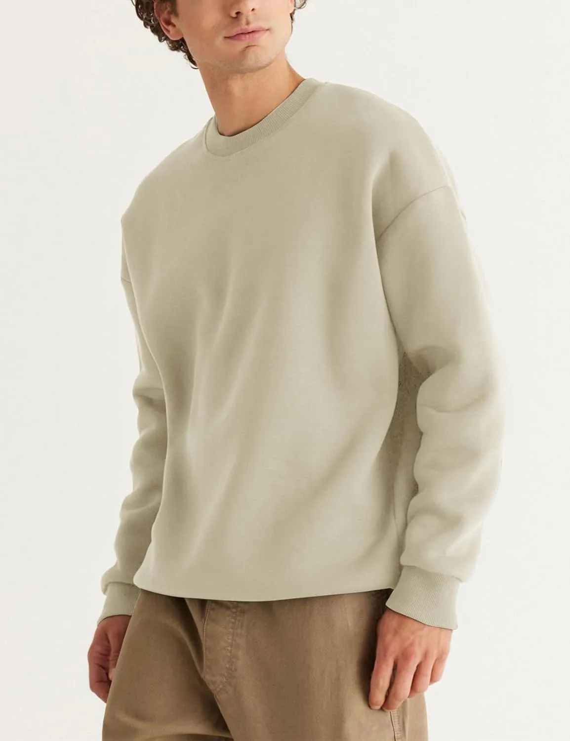 Flygo Mens Crewneck Sweatshirt Fleece Pullover Top Oversized Casual Long Sleeve Sweatshirts Sweater Fashion Streetwear