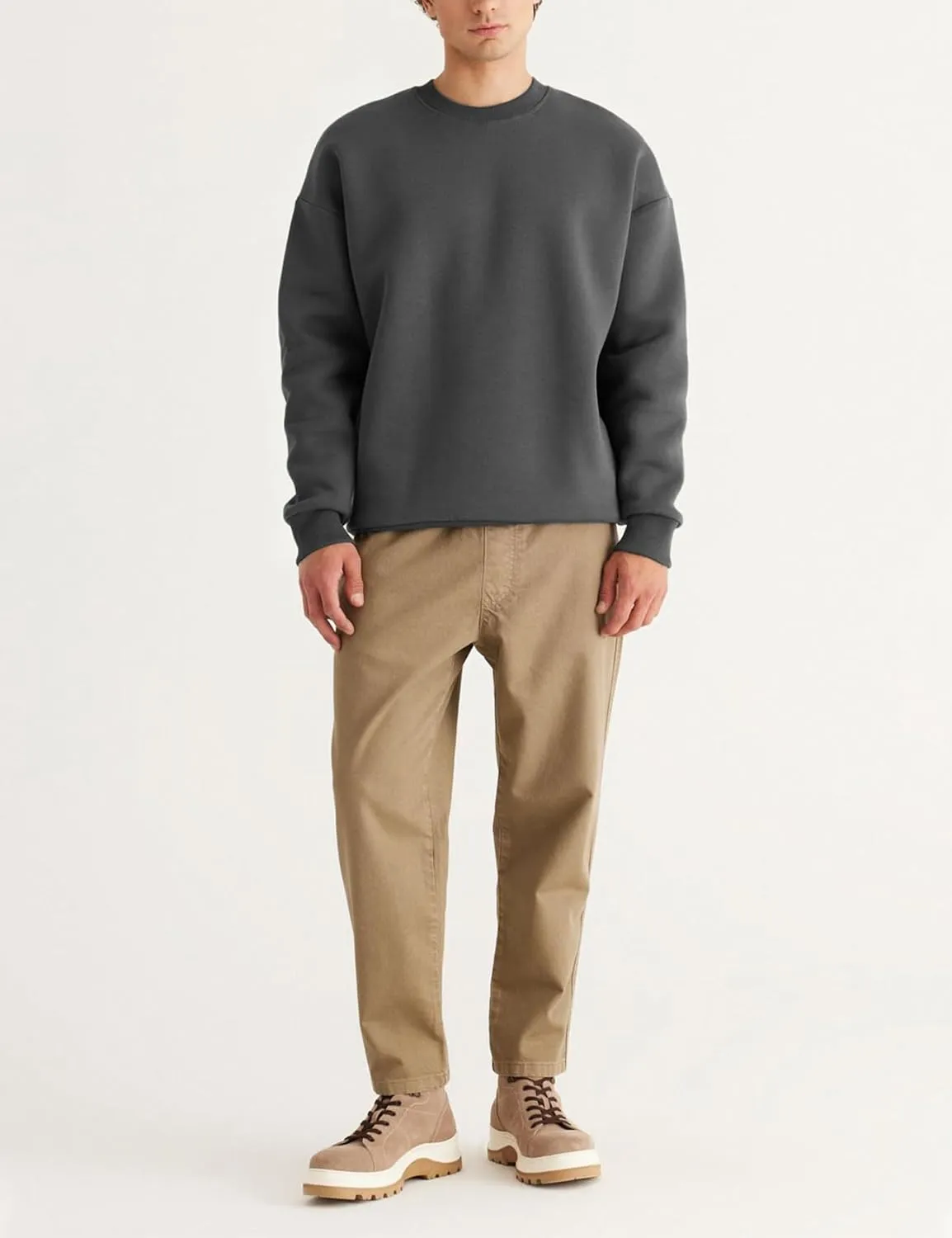 Flygo Mens Crewneck Sweatshirt Fleece Pullover Top Oversized Casual Long Sleeve Sweatshirts Sweater Fashion Streetwear