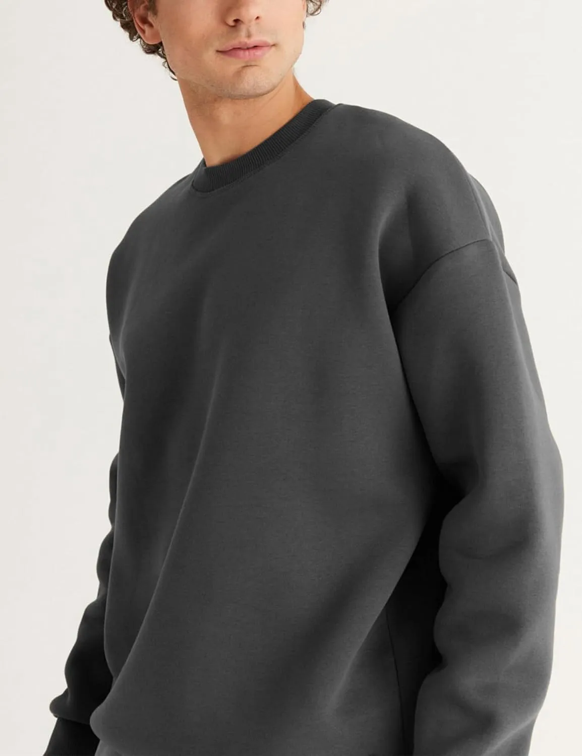 Flygo Mens Crewneck Sweatshirt Fleece Pullover Top Oversized Casual Long Sleeve Sweatshirts Sweater Fashion Streetwear