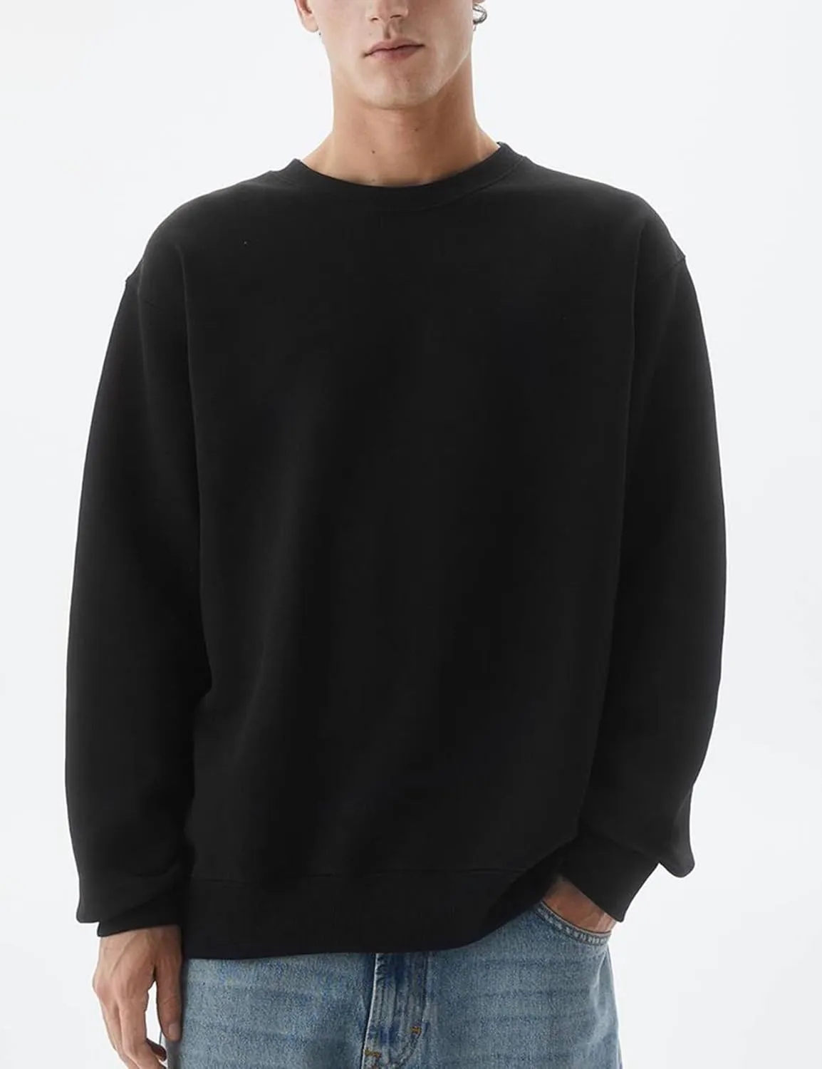 Flygo Mens Crewneck Sweatshirt Fleece Pullover Top Oversized Casual Long Sleeve Sweatshirts Sweater Fashion Streetwear