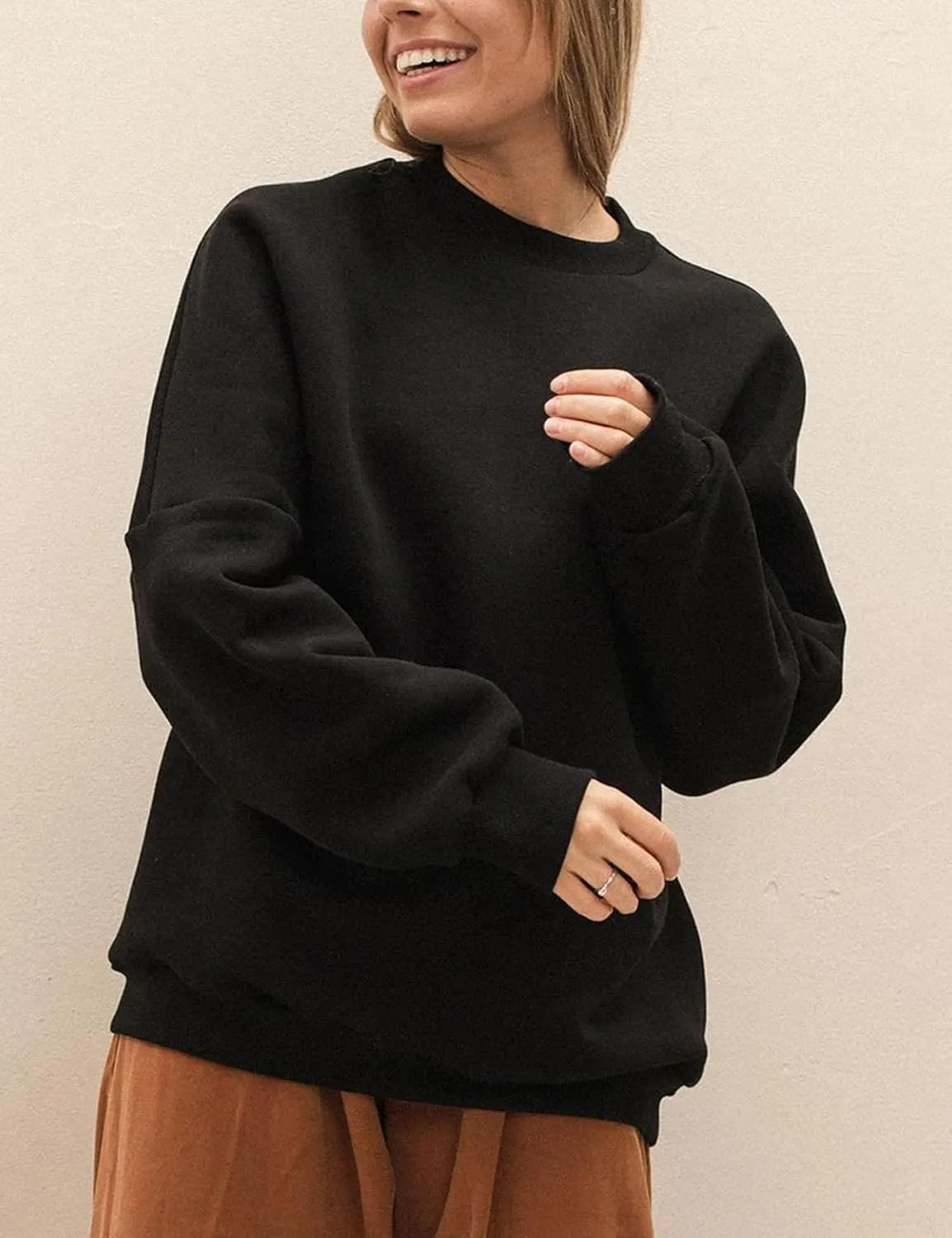 Flygo Mens Crewneck Sweatshirt Fleece Pullover Top Oversized Casual Long Sleeve Sweatshirts Sweater Fashion Streetwear