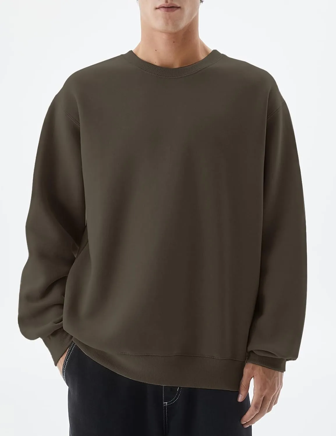 Flygo Mens Crewneck Sweatshirt Fleece Pullover Top Oversized Casual Long Sleeve Sweatshirts Sweater Fashion Streetwear