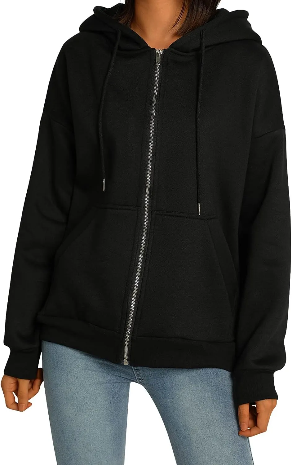 Franhais Womens Zip Up Oversized Hoodies Y2k Long Sleeve Drawstring Vintage Sweatshirts Aesthetic Pullover JacketStreetwear