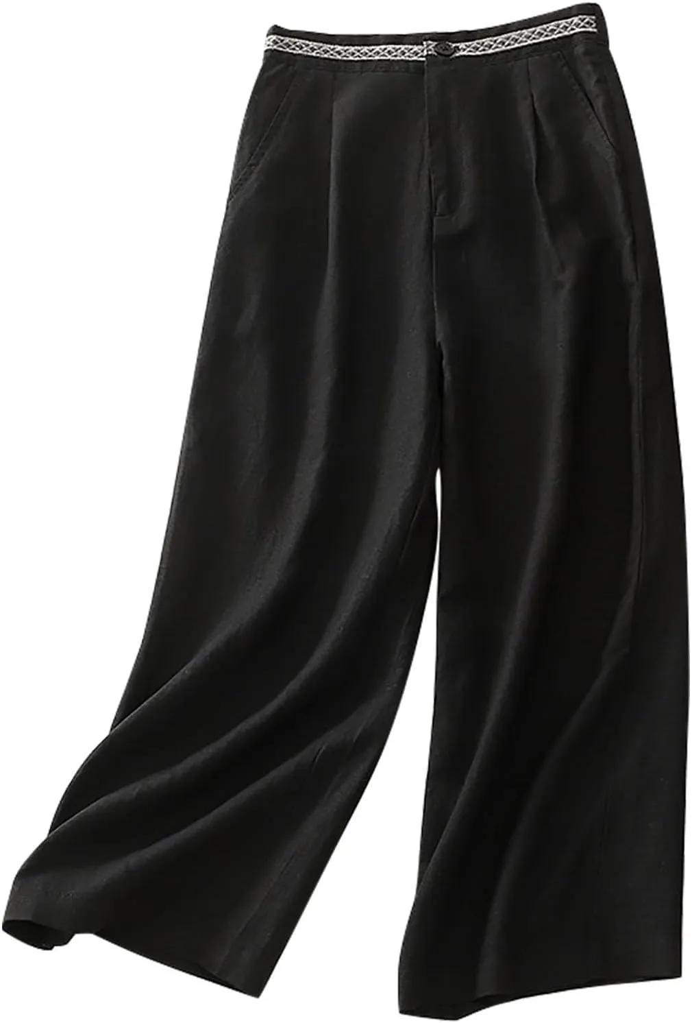 FZYLQY Womens Summer Pants Cotton Linen Loose Fit Trousers with Pockets 2025 Casual Elastic Waist Wide Leg Pants Trousers
