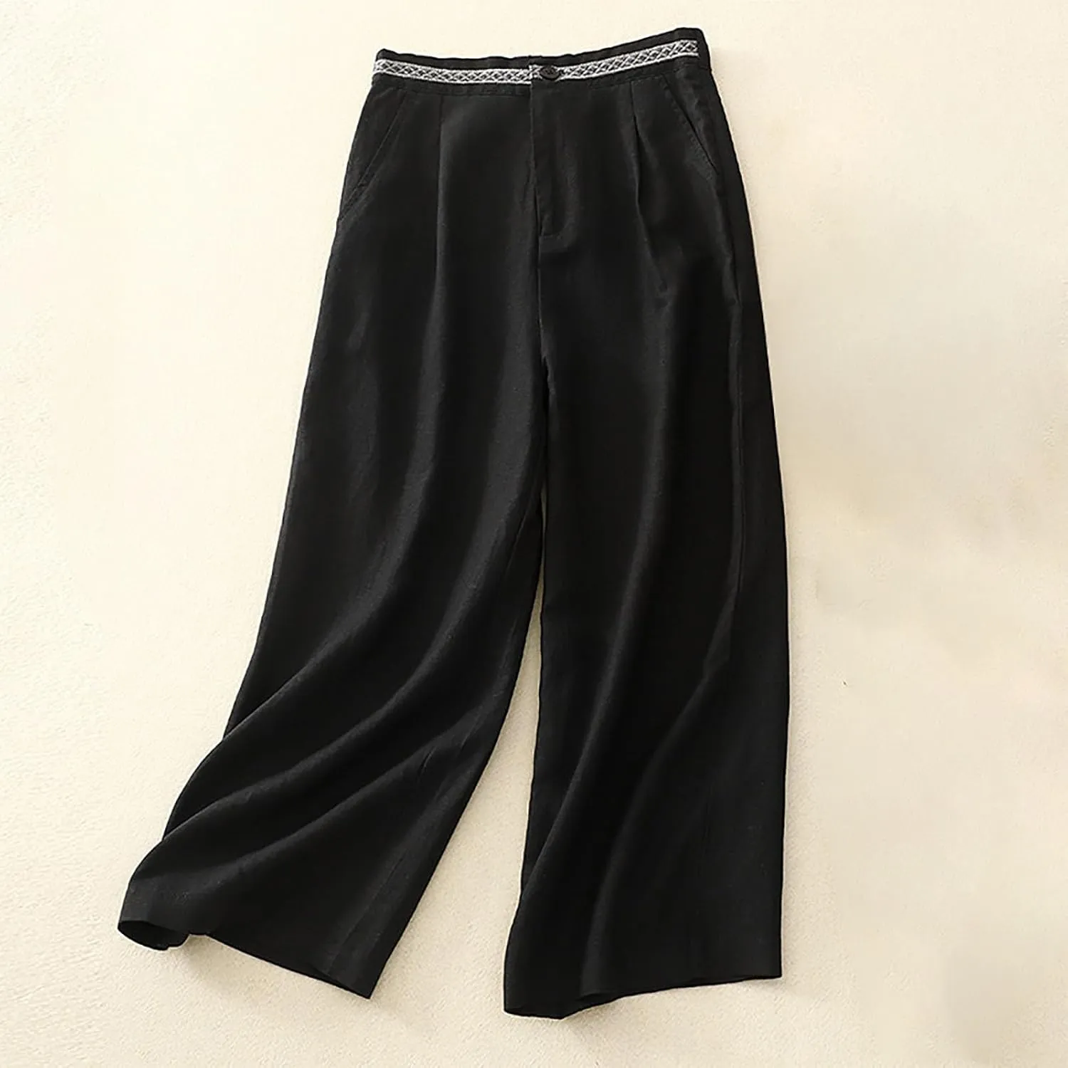 FZYLQY Womens Summer Pants Cotton Linen Loose Fit Trousers with Pockets 2025 Casual Elastic Waist Wide Leg Pants Trousers