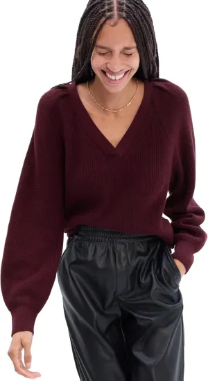 GAP Women's Ribbed Volume Sleeve Vneck Sweater