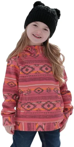 Girls Pink Printed Fleece Hoodie