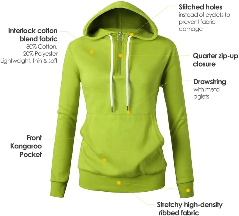 GIVON Womens Lightweight Thin Quarter Zip Up Pullover Hoodie Sweatshirt with Plus Size