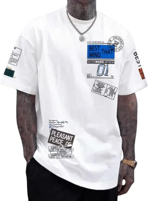 GORGLITTER Men's Letter Graphic Tee Top Oversized Crewneck Short Sleeve Drop Shoulder Street T Shirt
