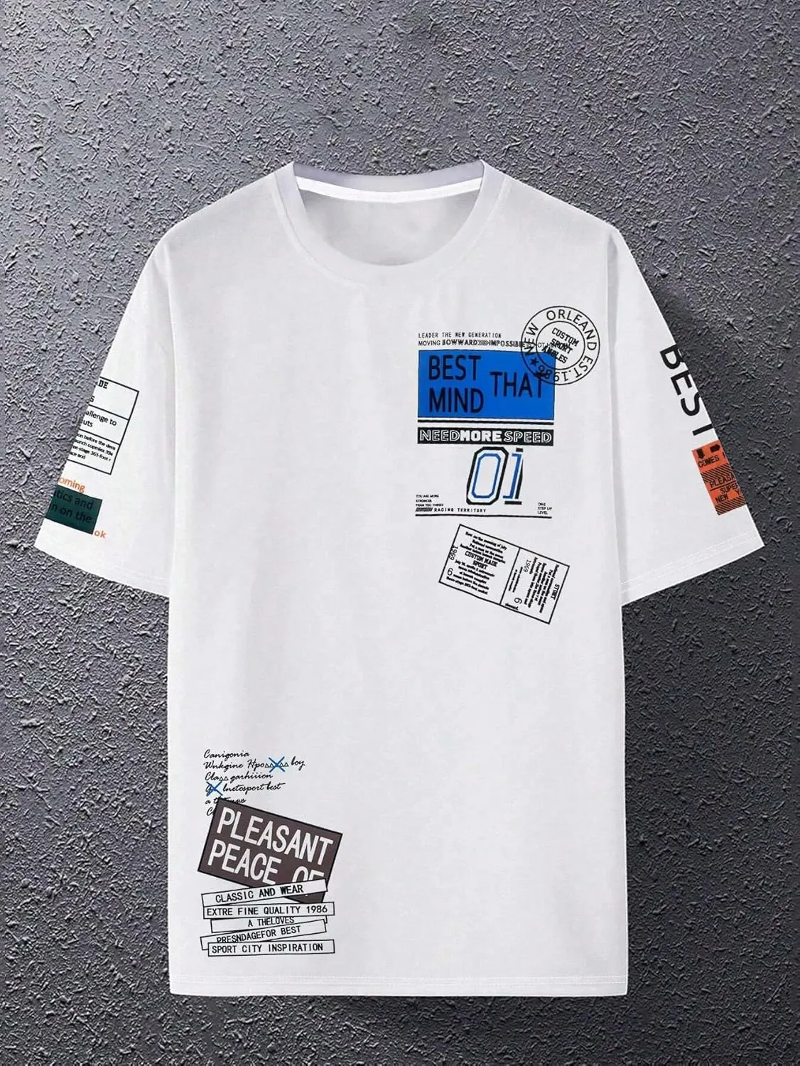 GORGLITTER Men's Letter Graphic Tee Top Oversized Crewneck Short Sleeve Drop Shoulder Street T Shirt
