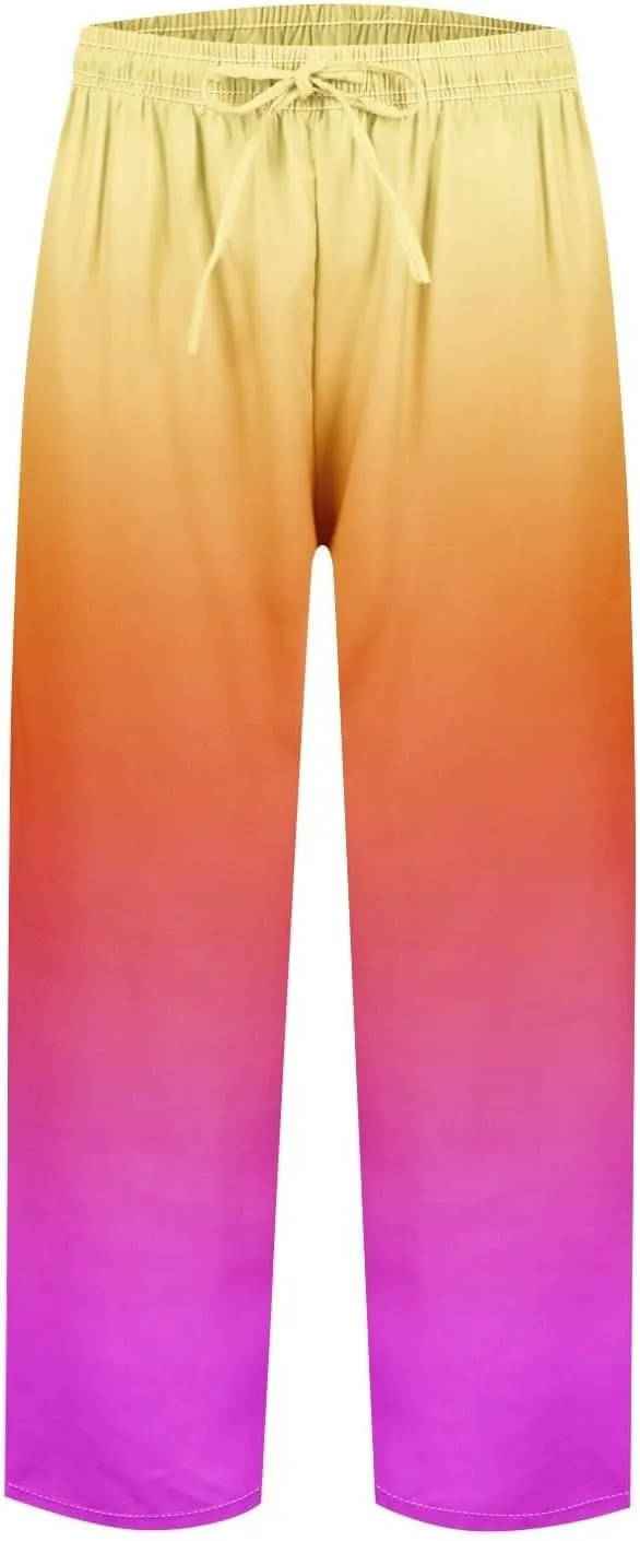 Gradient Color Pants for Women Summer Lacing Up High Waisted Tapered Trousers Lightweight Quick Dry Loose Capris with Pockets