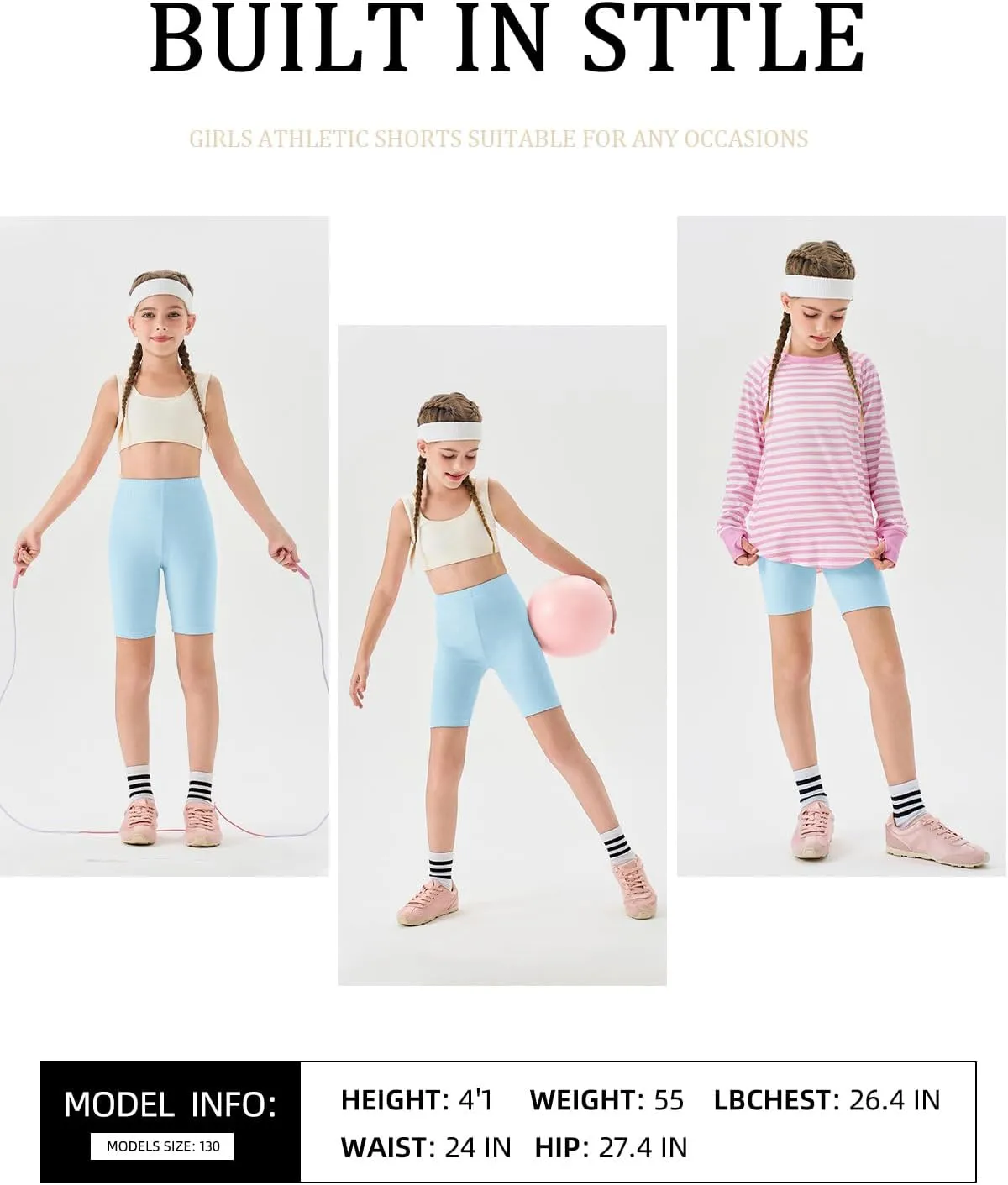 Haloumoning Girls Bike Shorts Kids Athletic Volleyball Shorts Comfy Under Dress Dance Short Leggings 5-14 Years
