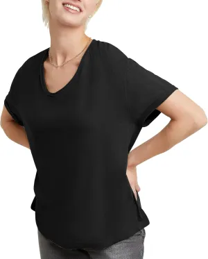 Hanes Women's Originals V-Neck Short Sleeve T-Shirt with Raw Edge, 100% Cotton Tee