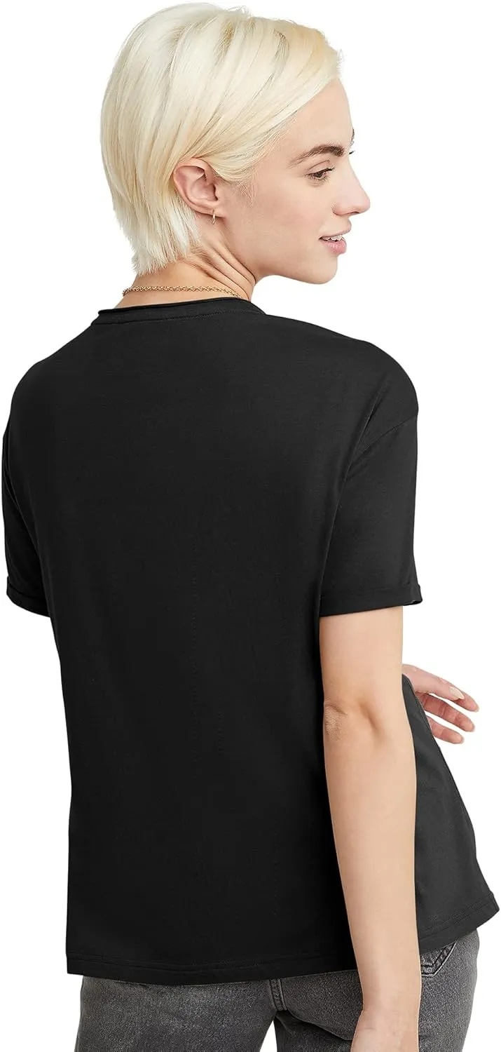 Hanes Women's Originals V-Neck Short Sleeve T-Shirt with Raw Edge, 100% Cotton Tee