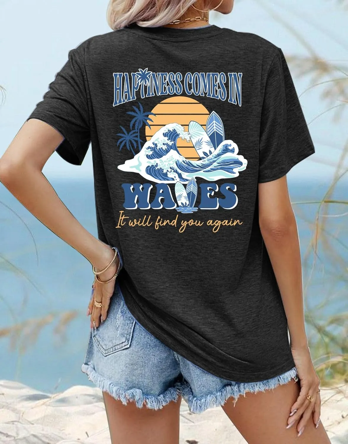 Hawaiian Shirts Womens Beach Tropical Palm Trees Graphic Tshirt Summer Vacation Short Sleeve Tee Tops