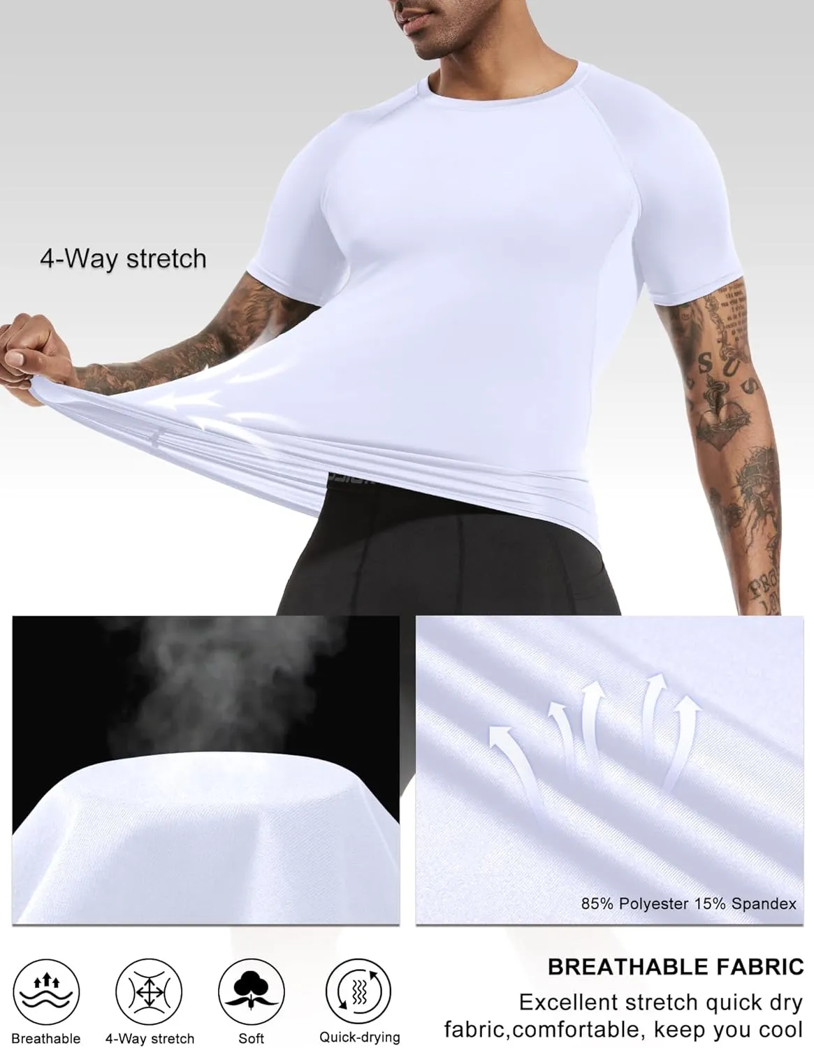 Holure Men's Compression/Loose Fit Tee Short Sleeve Sports Baselayer T-Shirts Cool Dry Tops (Pack of 1 or 3)