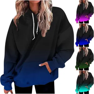Hoodies For Women 2024 Causal Fall Fashion Oversized Hooded Sweatshirt Gradient Color Drawstring Pullover Hoodie