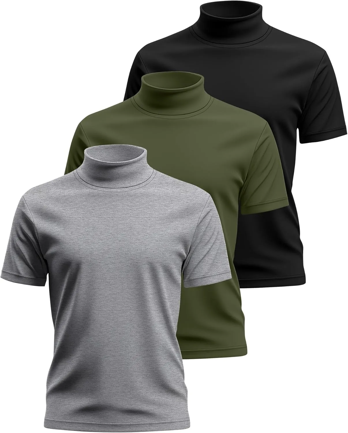 Huukeay 3 Pack Men's Big and Tall Turtleneck Shirt, Cotton Short Sleeve Mock Neck Tops Loose Fit Basic Casual Undershirt Tee