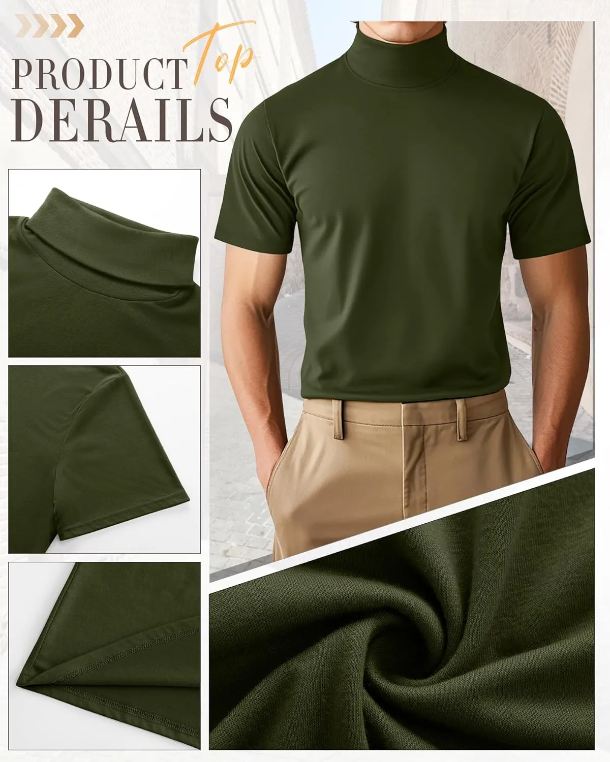 Huukeay 3 Pack Men's Big and Tall Turtleneck Shirt, Cotton Short Sleeve Mock Neck Tops Loose Fit Basic Casual Undershirt Tee