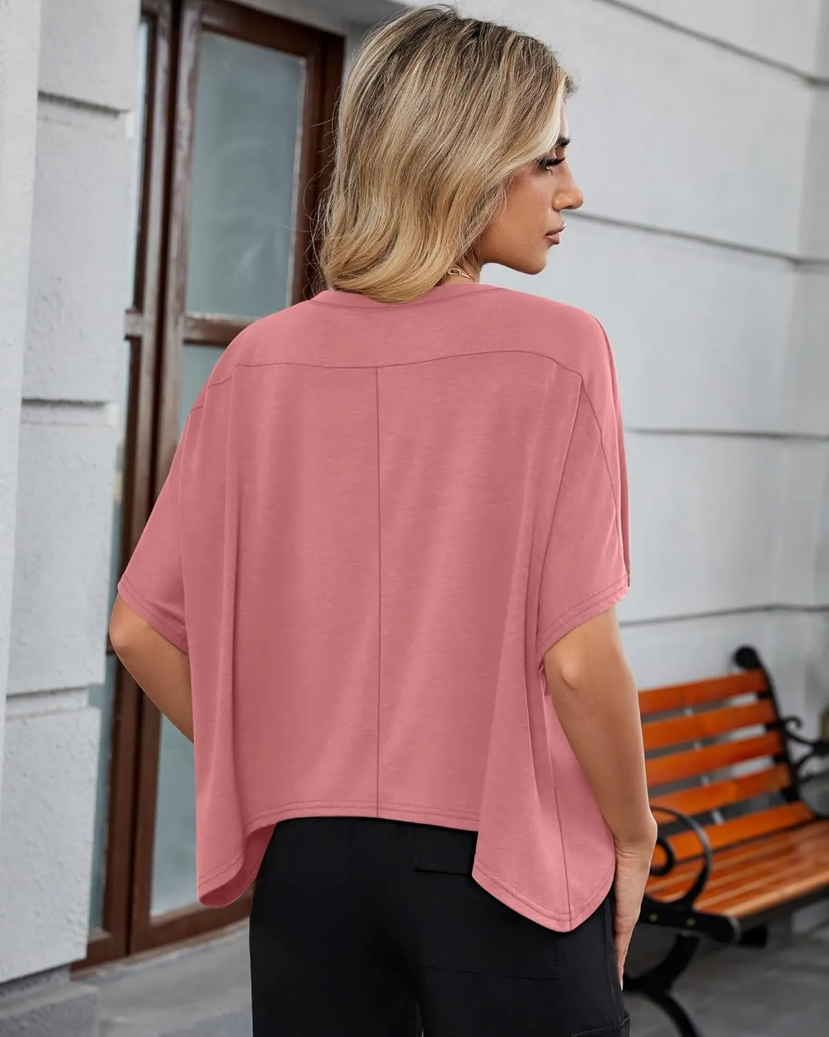 Huukeay 3 Pack Oversized T Shirts for Women Short Sleeve Crop Tops V Neck Irregular Hem Baggy Cropped Tees
