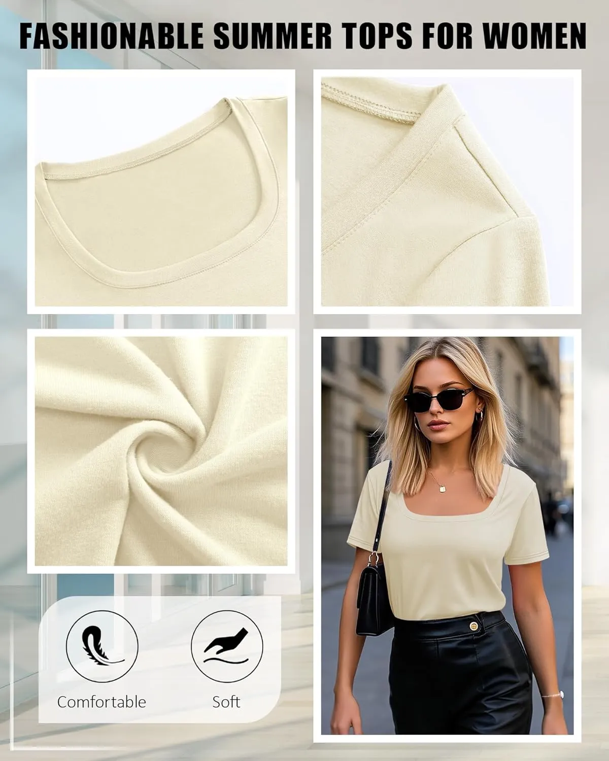 Huukeay 3 Pack Women's Summer Tunic Tops Scoop Neck Short Sleeve Shirt Casual Loose Fit Swing Tee to Wear with Leggings