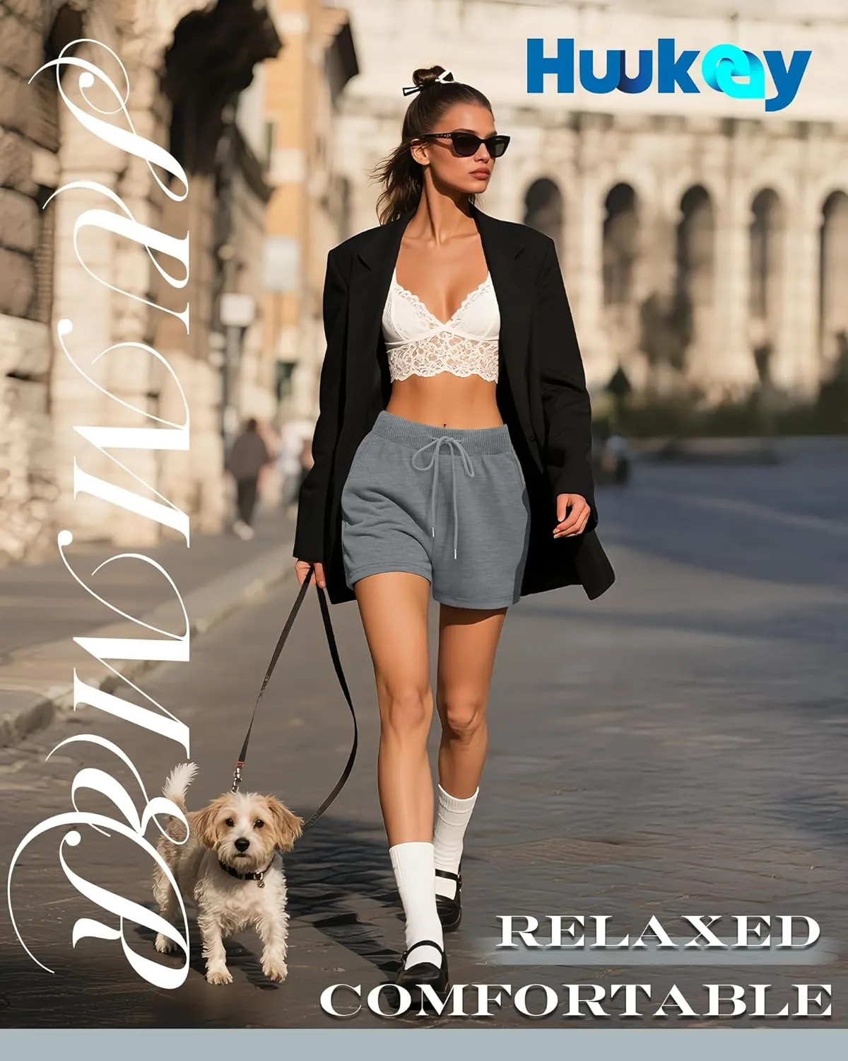 Huukeay 3 Pack Women's Sweat Shorts Comfy Casual Lounge Drawstring High Waisted Summer Athletic Shorts with Pockets
