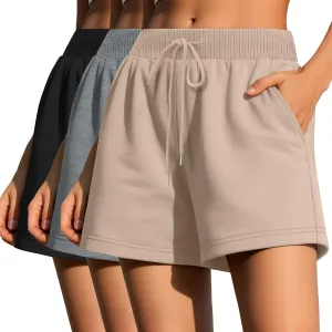 Huukeay 3 Pack Women's Sweat Shorts Comfy Casual Lounge Drawstring High Waisted Summer Athletic Shorts with Pockets