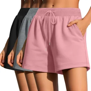 Huukeay 3 Pack Women's Sweat Shorts Comfy Casual Lounge Drawstring High Waisted Summer Athletic Shorts with Pockets