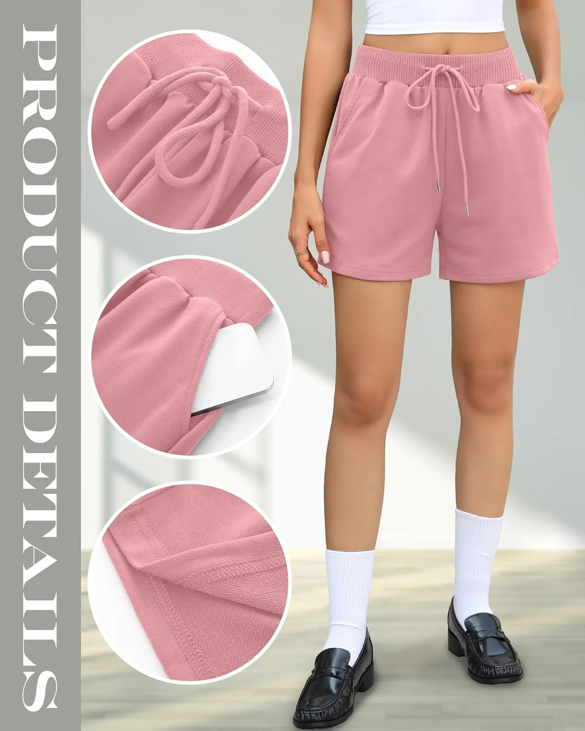 Huukeay 3 Pack Women's Sweat Shorts Comfy Casual Lounge Drawstring High Waisted Summer Athletic Shorts with Pockets
