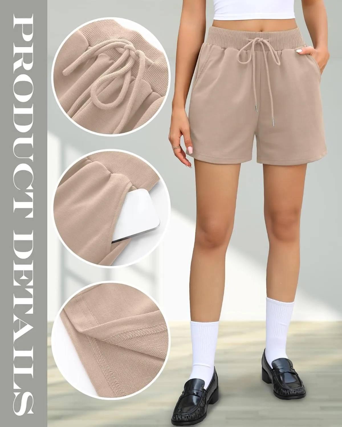 Huukeay 3 Pack Women's Sweat Shorts Comfy Casual Lounge Drawstring High Waisted Summer Athletic Shorts with Pockets