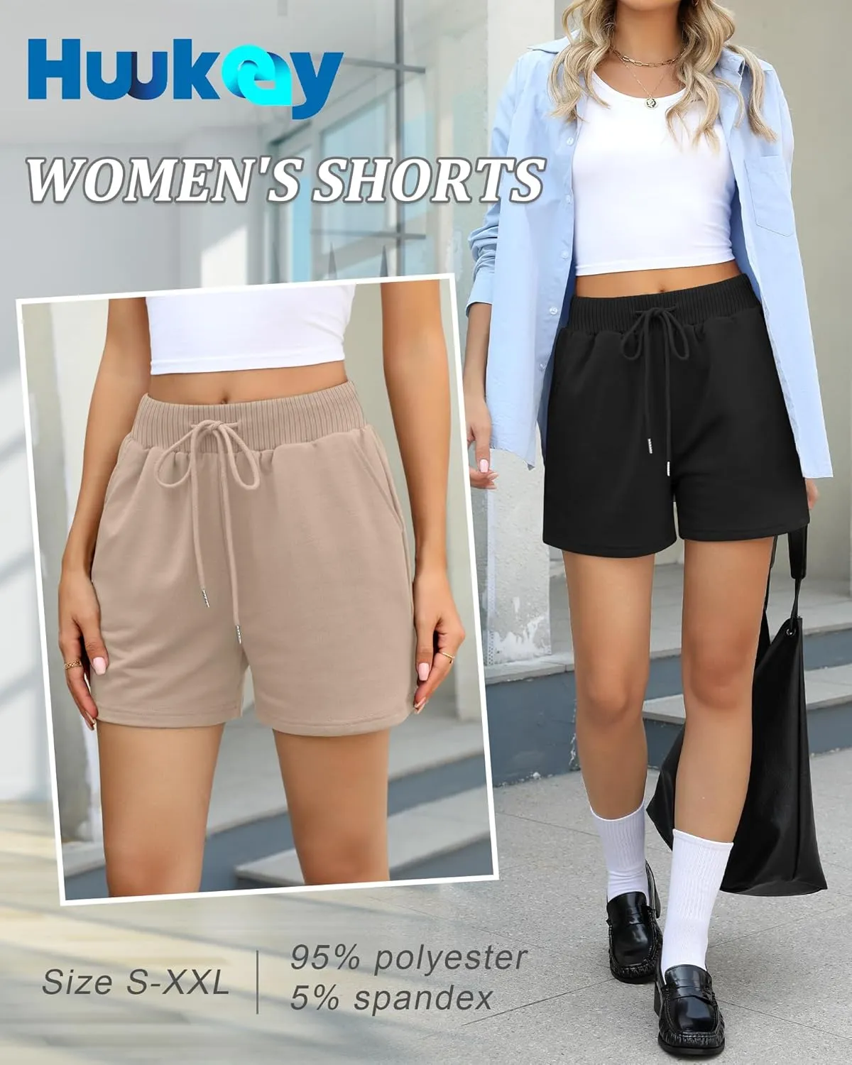 Huukeay 3 Pack Women's Sweat Shorts Comfy Casual Lounge Drawstring High Waisted Summer Athletic Shorts with Pockets