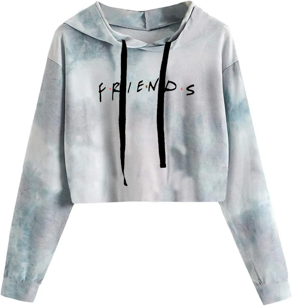 Idepet Women's Casual Letters Print Crop Top Loose Pullover Friends Shirt Teen Girl TV Show Hoodie Sweatshirt