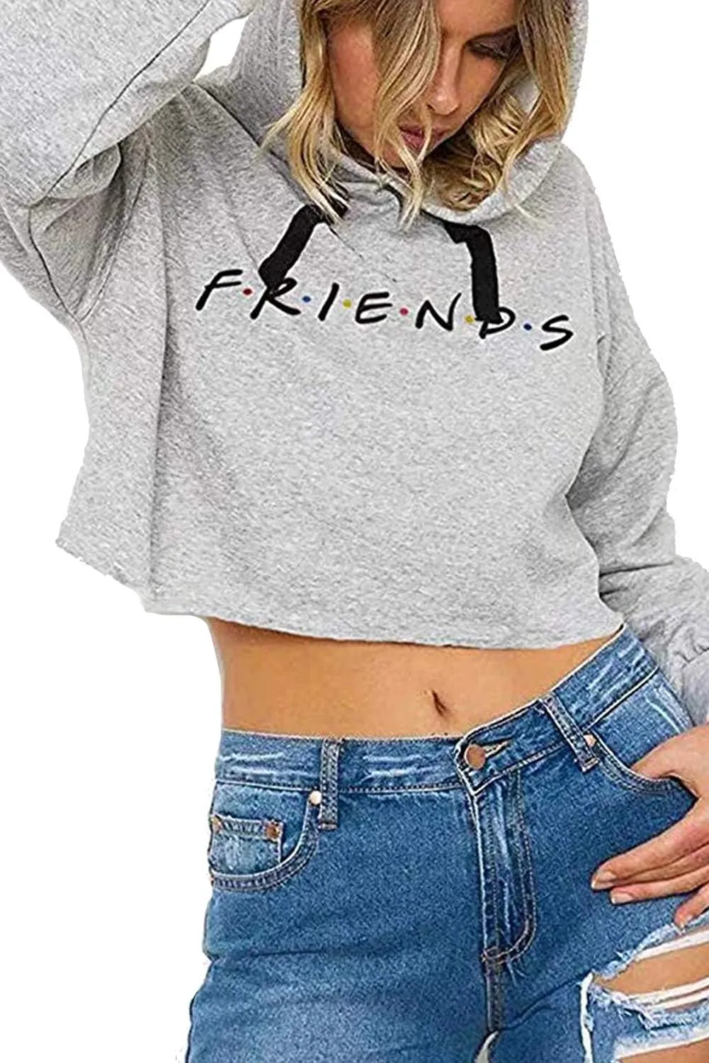 Idepet Women's Casual Letters Print Crop Top Loose Pullover Friends Shirt Teen Girl TV Show Hoodie Sweatshirt