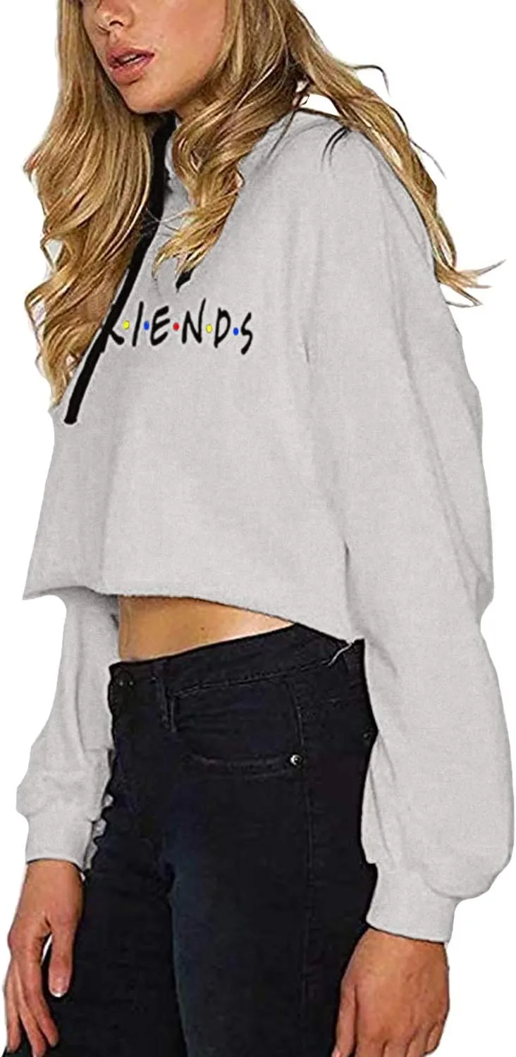 Idepet Women's Casual Letters Print Crop Top Loose Pullover Friends Shirt Teen Girl TV Show Hoodie Sweatshirt
