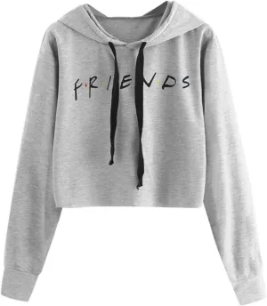 Idepet Women's Casual Letters Print Crop Top Loose Pullover Friends Shirt Teen Girl TV Show Hoodie Sweatshirt
