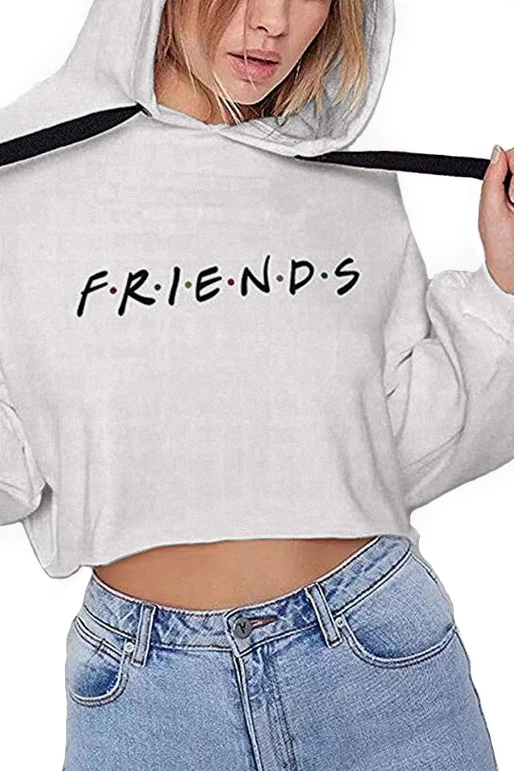 Idepet Women's Casual Letters Print Crop Top Loose Pullover Friends Shirt Teen Girl TV Show Hoodie Sweatshirt