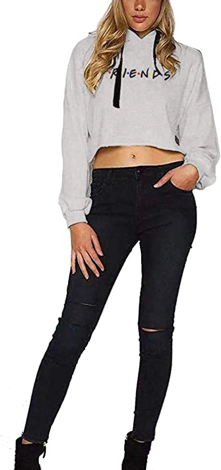 Idepet Women's Casual Letters Print Crop Top Loose Pullover Friends Shirt Teen Girl TV Show Hoodie Sweatshirt