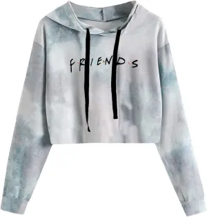 Idepet Women's Casual Letters Print Crop Top Loose Pullover Friends Shirt Teen Girl TV Show Hoodie Sweatshirt