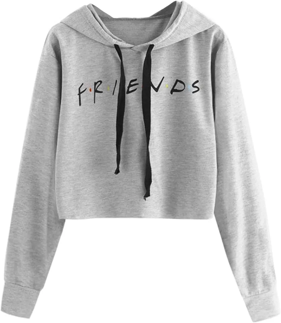Idepet Women's Casual Letters Print Crop Top Loose Pullover Friends Shirt Teen Girl TV Show Hoodie Sweatshirt