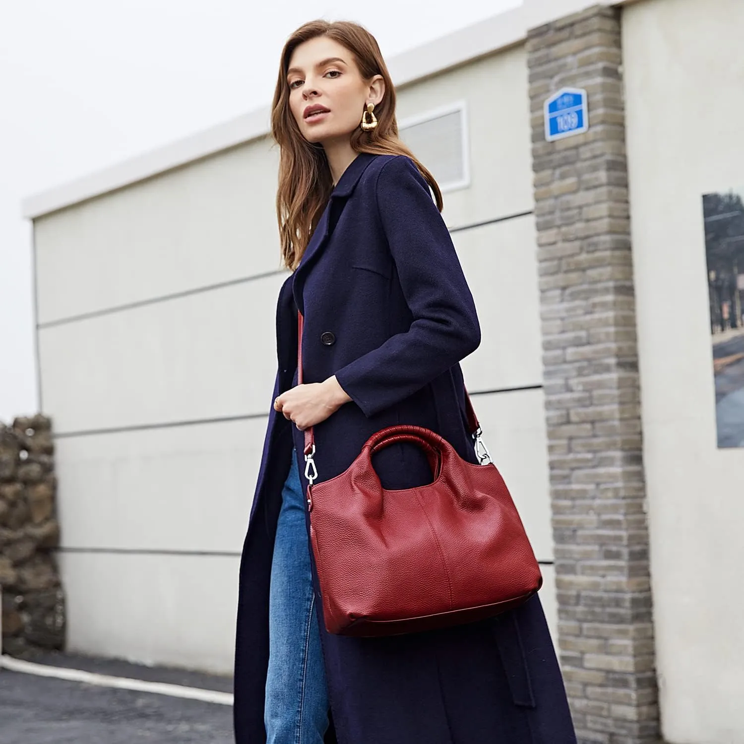 Iswee Genuine Leather Top Handle Purse Satchel Bag Designer Shoulder Bag Tote Ladies Crossbody Bag for Women