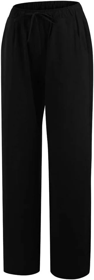 JIEMUXIU Women's Linen Pants 2024 Summer Wide Leg Casual Loose Drawstring High Waist Palazzo Pants Trousers with Pockets
