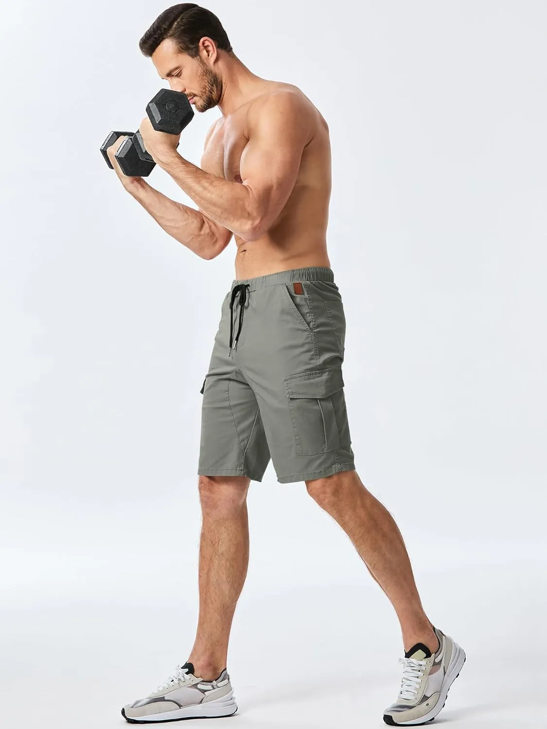 JMIERR Mens Casual Cargo Shorts - Cotton Drawstring Stretch Summer Beach Shorts Twill Chino Short with 6 Pockets