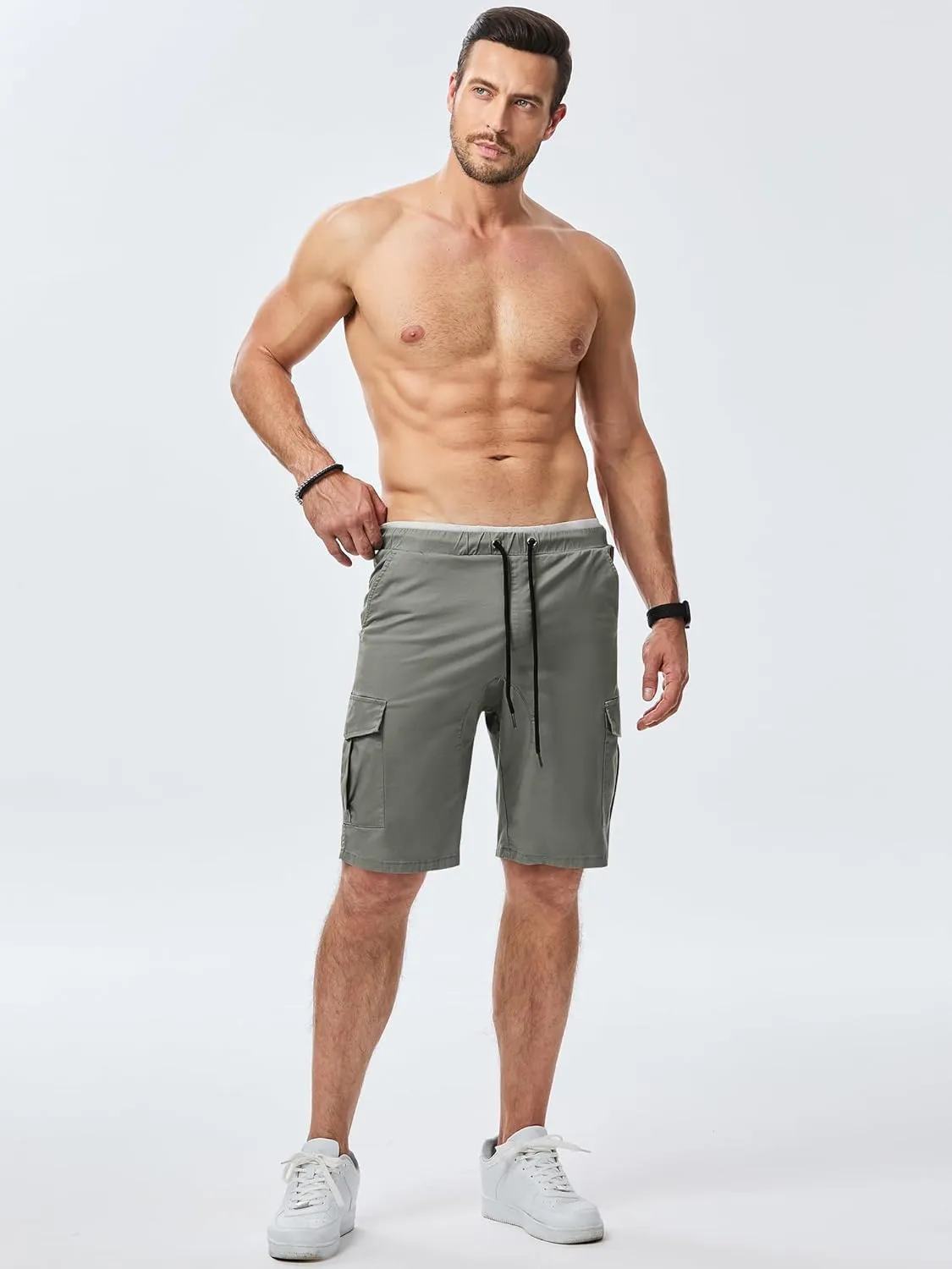 JMIERR Mens Casual Cargo Shorts - Cotton Drawstring Stretch Summer Beach Shorts Twill Chino Short with 6 Pockets