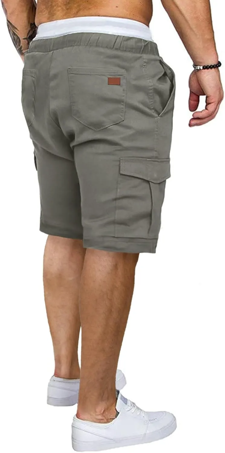JMIERR Mens Casual Cargo Shorts - Cotton Drawstring Stretch Summer Beach Shorts Twill Chino Short with 6 Pockets