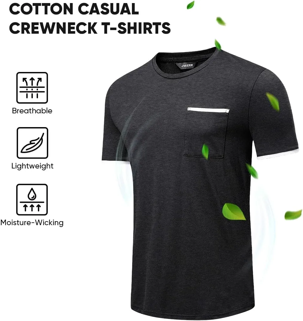 JMIERR Mens T-Shirt Cotton Crewneck Basic Tee Casual Short Sleeve Shirts Active Quick Dry 3 Pack Tops with Pocket
