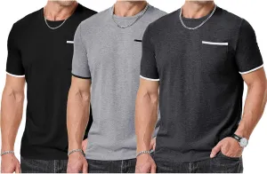 JMIERR Mens T-Shirt Cotton Crewneck Basic Tee Casual Short Sleeve Shirts Active Quick Dry 3 Pack Tops with Pocket