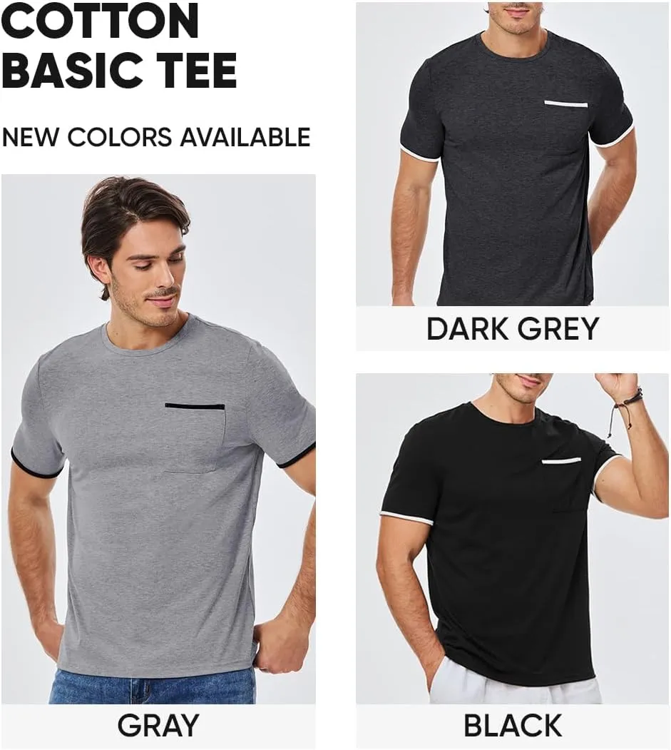 JMIERR Mens T-Shirt Cotton Crewneck Basic Tee Casual Short Sleeve Shirts Active Quick Dry 3 Pack Tops with Pocket