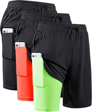 JWJ Men's 2 in 1 Workout Running Shorts 7 Inch Lightweight Athletic Gym Shorts with Compression Liner