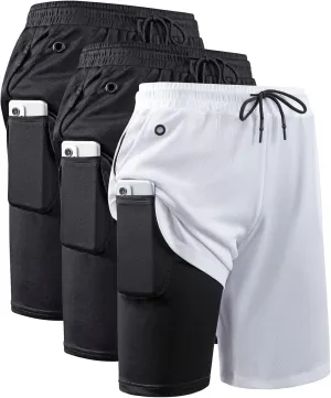 JWJ Men's 2 in 1 Workout Running Shorts 7 Inch Lightweight Athletic Gym Shorts with Compression Liner
